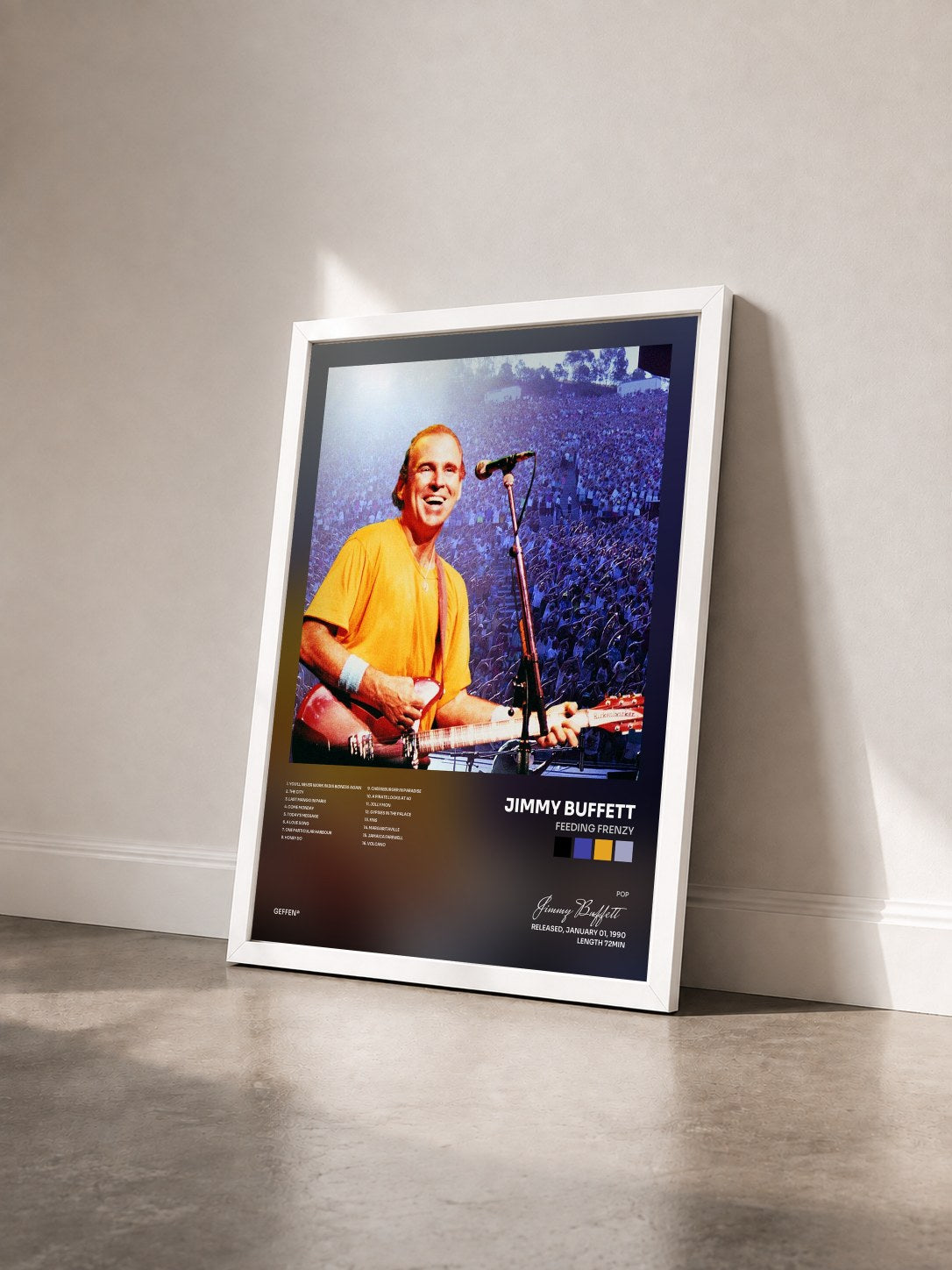 #blanc Tableau de l'album Feeding Frenzy de Jimmy Buffett vu de trois quarts, cadre blanc