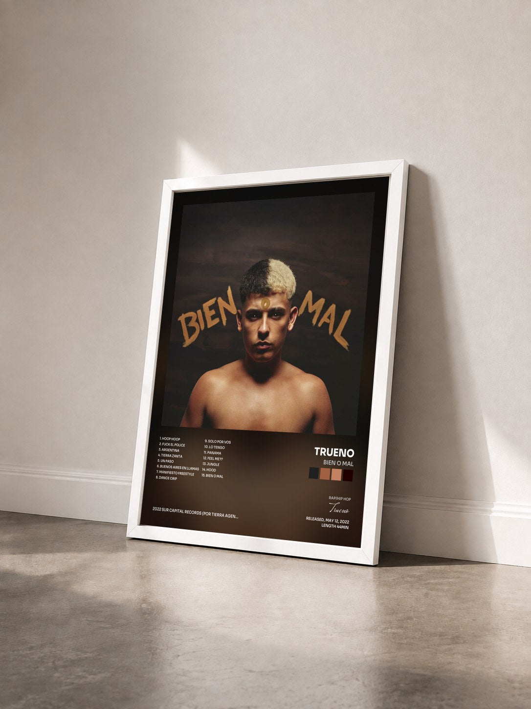 #blanc Tableau de l'album BIEN O MAL de Trueno vu de trois quarts, cadre blanc