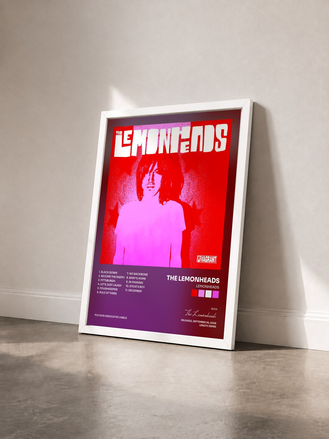 #blanc Tableau de l'album Lemonheads de The Lemonheads vu de trois quarts, cadre blanc