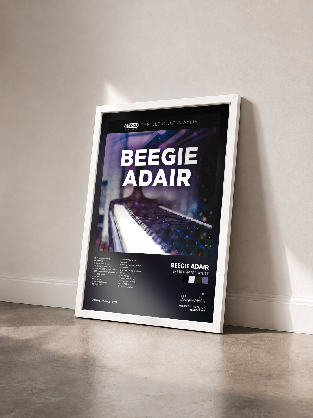 #blanc Tableau de l'album The Ultimate Playlist de Beegie Adair vu de trois quarts, cadre blanc