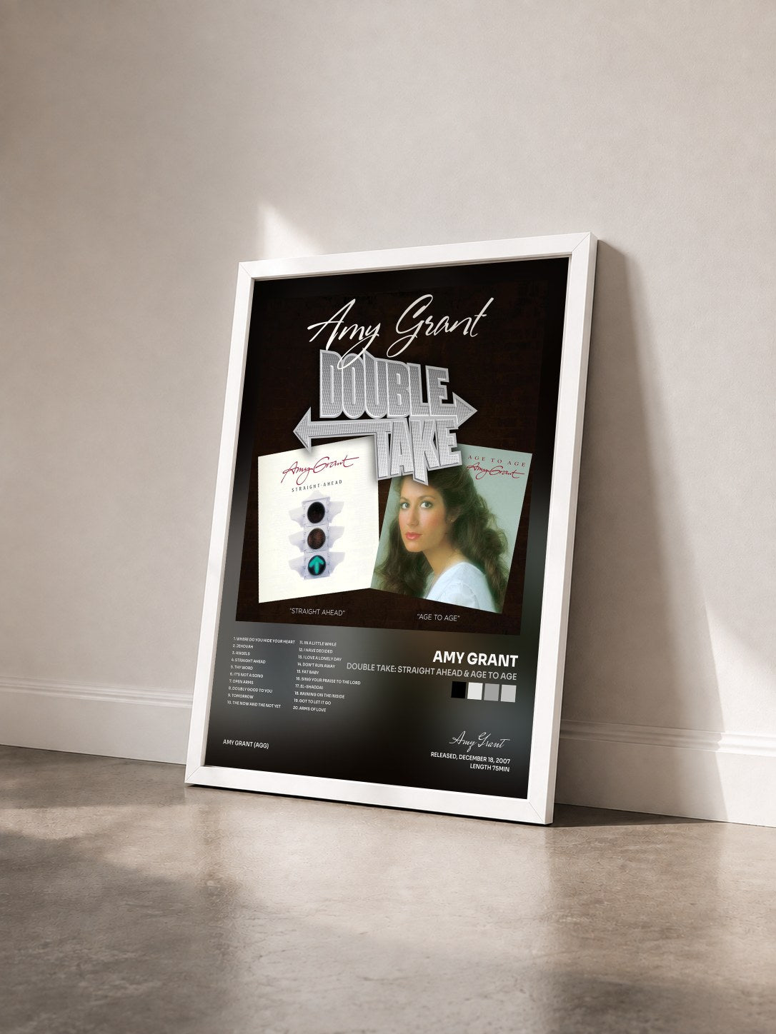 #blanc Tableau de l'album Double Take: Straight Ahead & Age To Age de Amy Grant vu de trois quarts, cadre blanc
