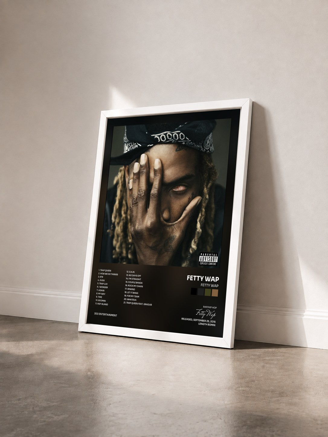 #blanc Tableau de l'album Fetty Wap de Fetty Wap vu de trois quarts, cadre blanc