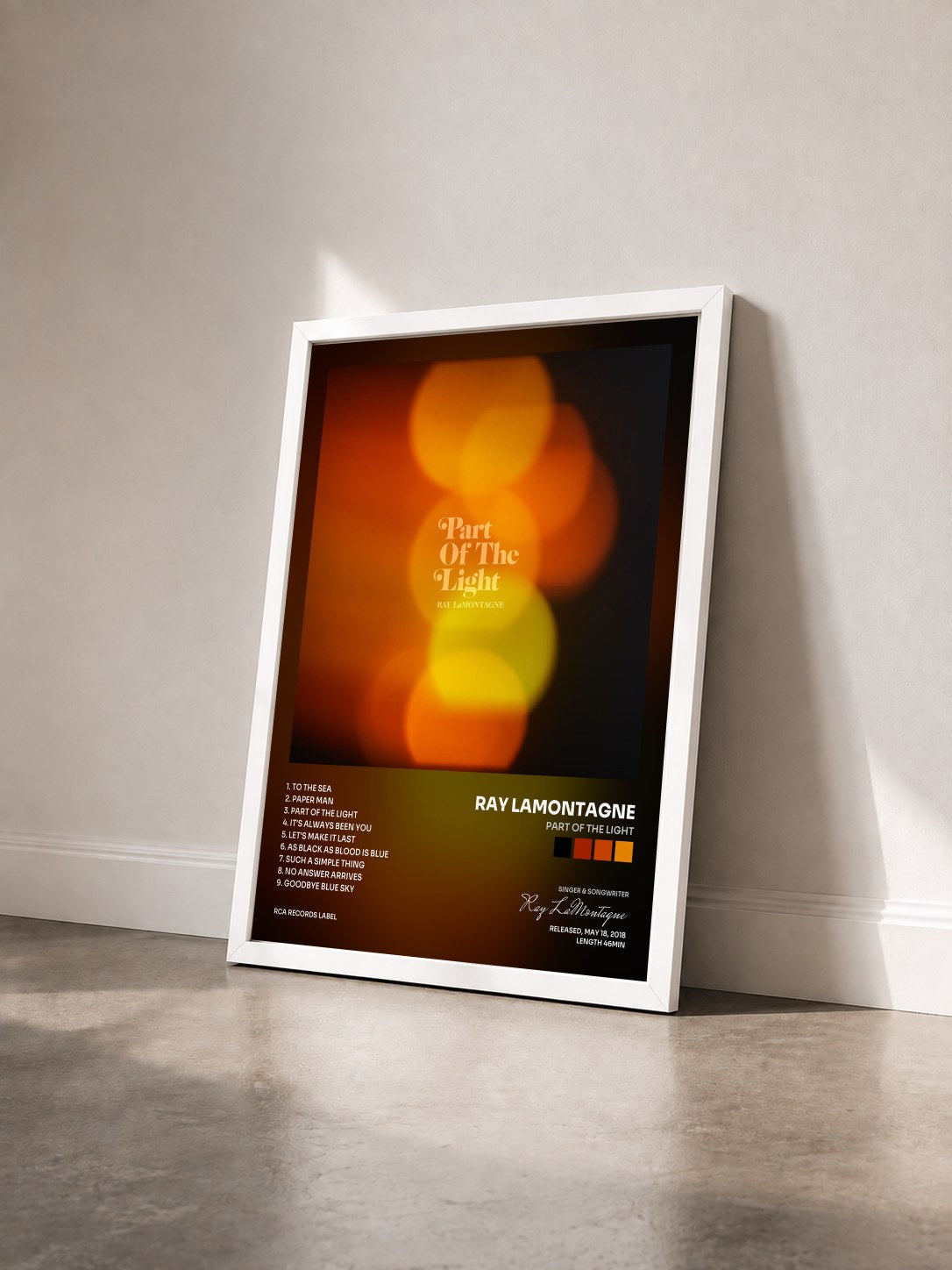 #blanc Tableau de l'album Part Of The Light de Ray LaMontagne vu de trois quarts, cadre blanc