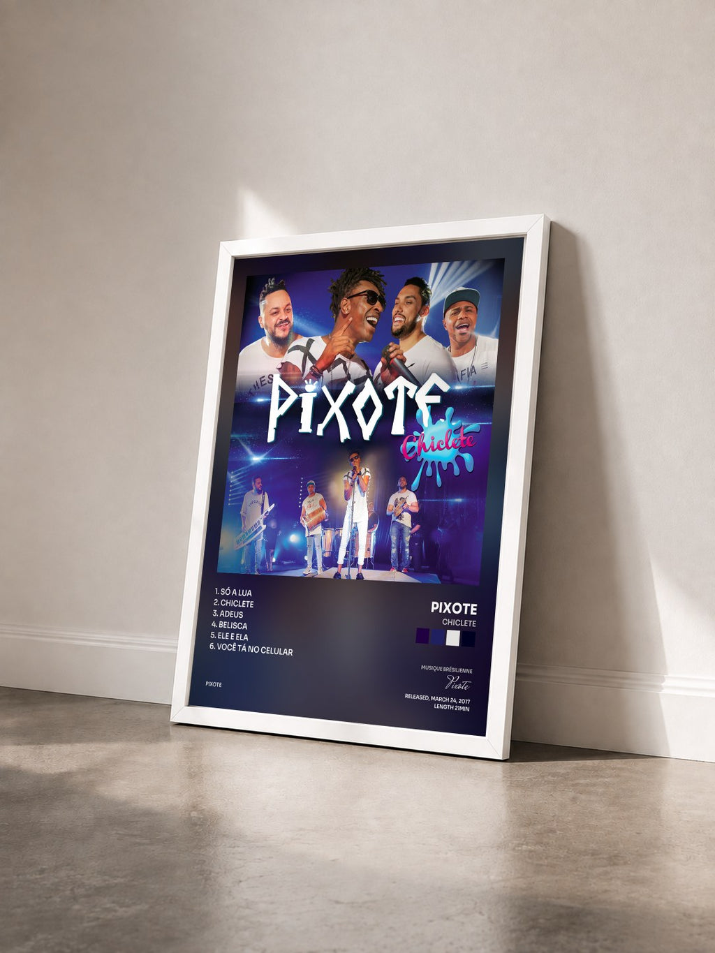 #blanc Tableau de l'album Chiclete de Pixote vu de trois quarts, cadre blanc