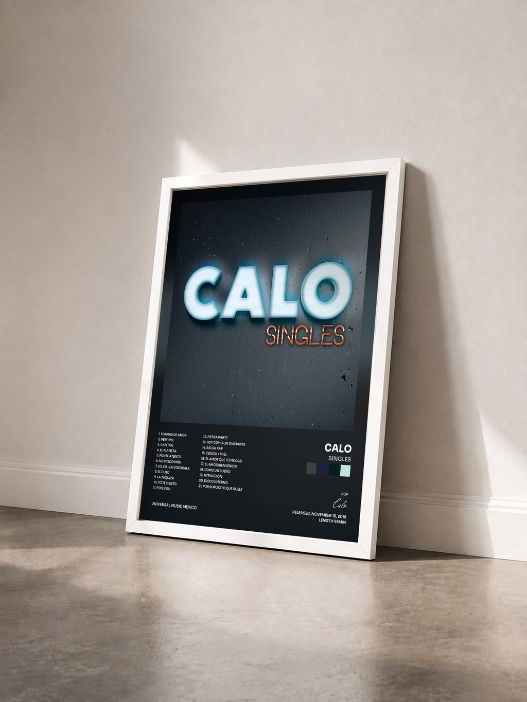 #blanc Singles by Calo as a framed art print seen at an angle, white frame