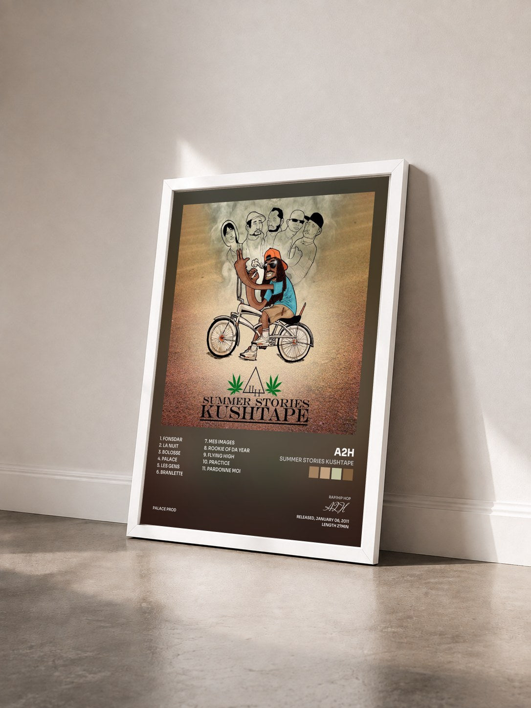 #blanc Tableau de l'album Summer Stories Kushtape de A2H vu de trois quarts, cadre blanc
