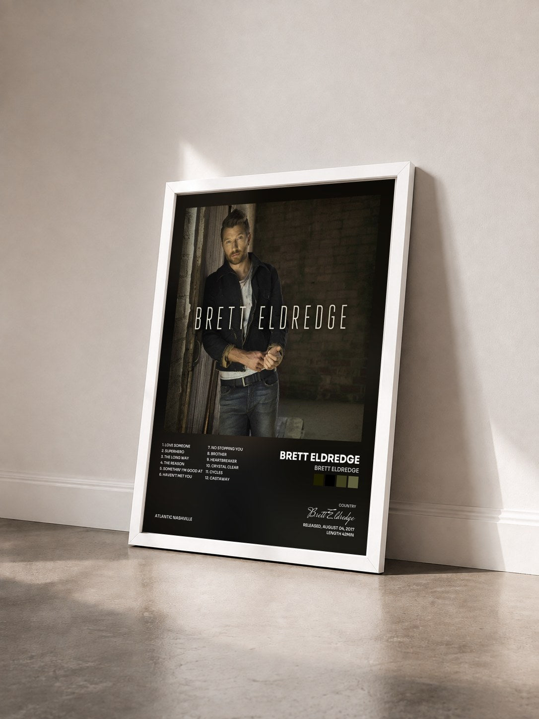 #blanc Tableau de l'album Brett Eldredge de Brett Eldredge vu de trois quarts, cadre blanc