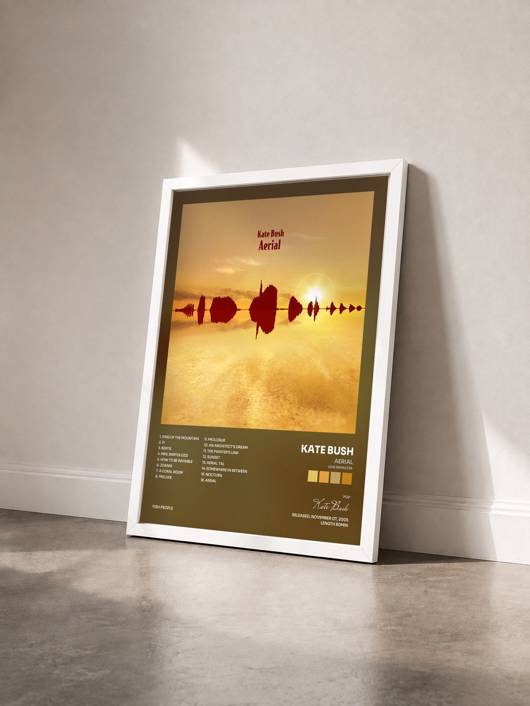 #blanc Tableau de l'album Aerial (2018 Remaster) de Kate Bush vu de trois quarts, cadre blanc
