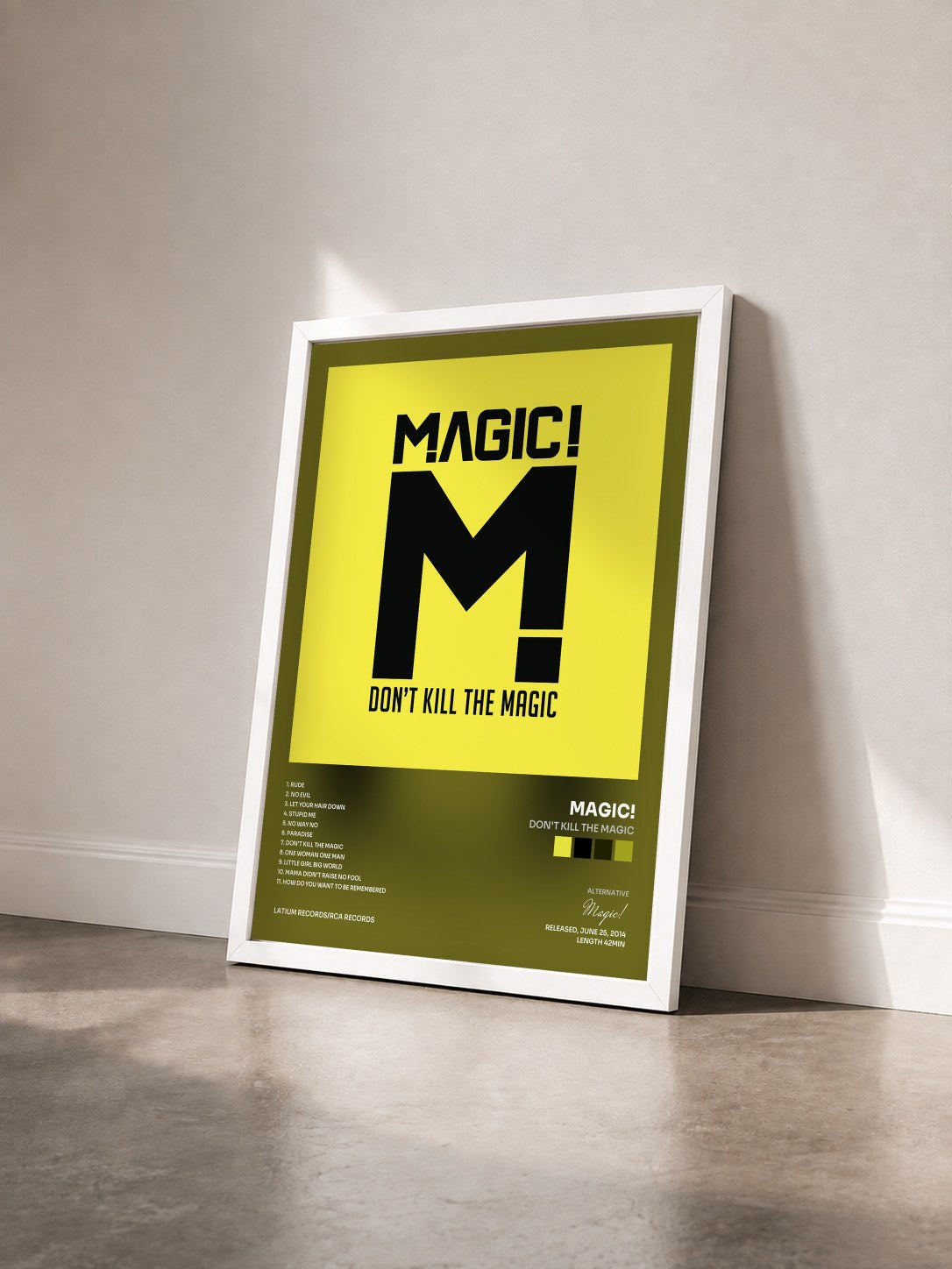 #blanc Tableau de l'album Don't Kill the Magic de Magic! vu de trois quarts, cadre blanc