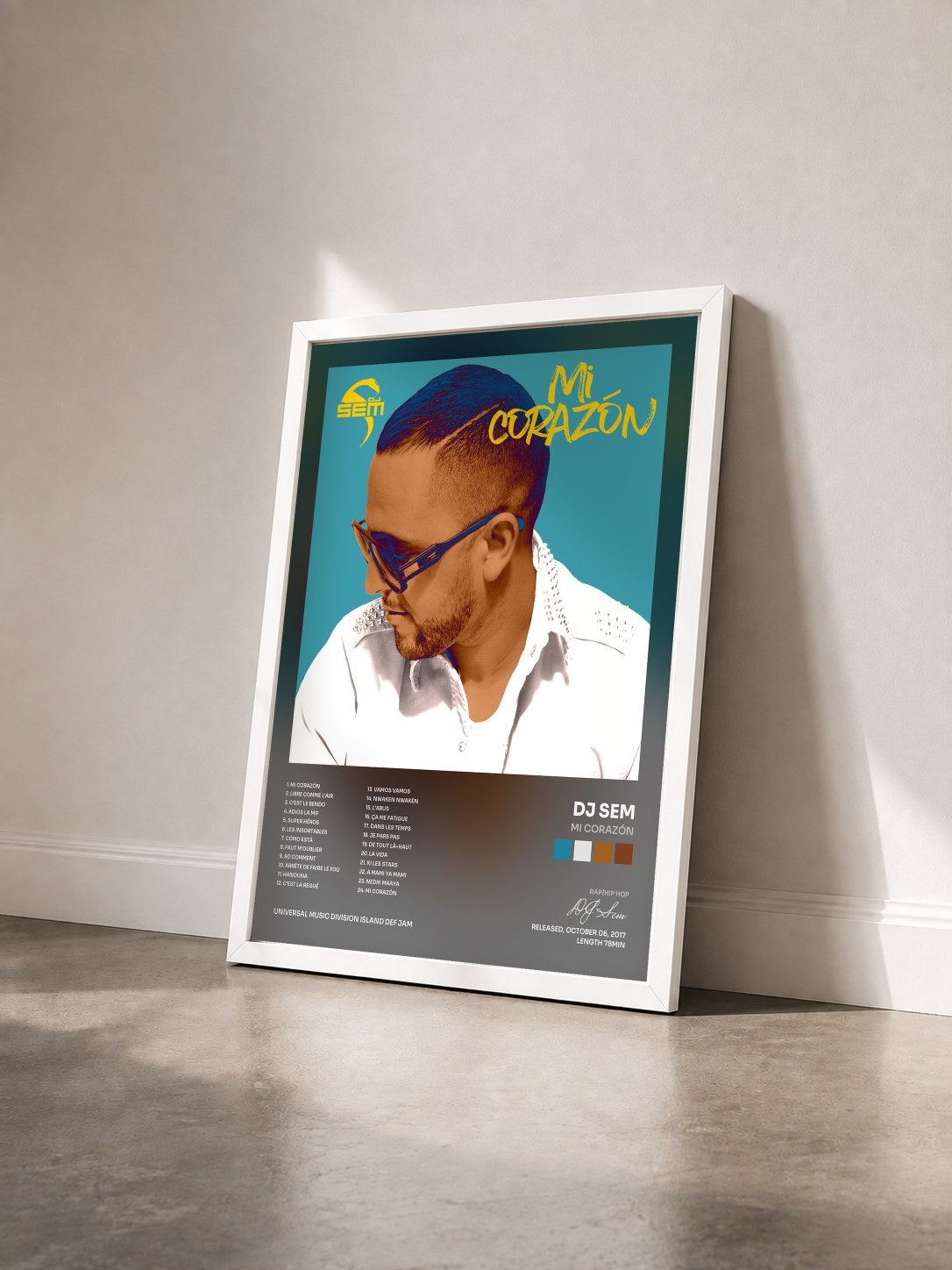 #blanc Tableau de l'album Mi Corazón de DJ Sem vu de trois quarts, cadre blanc