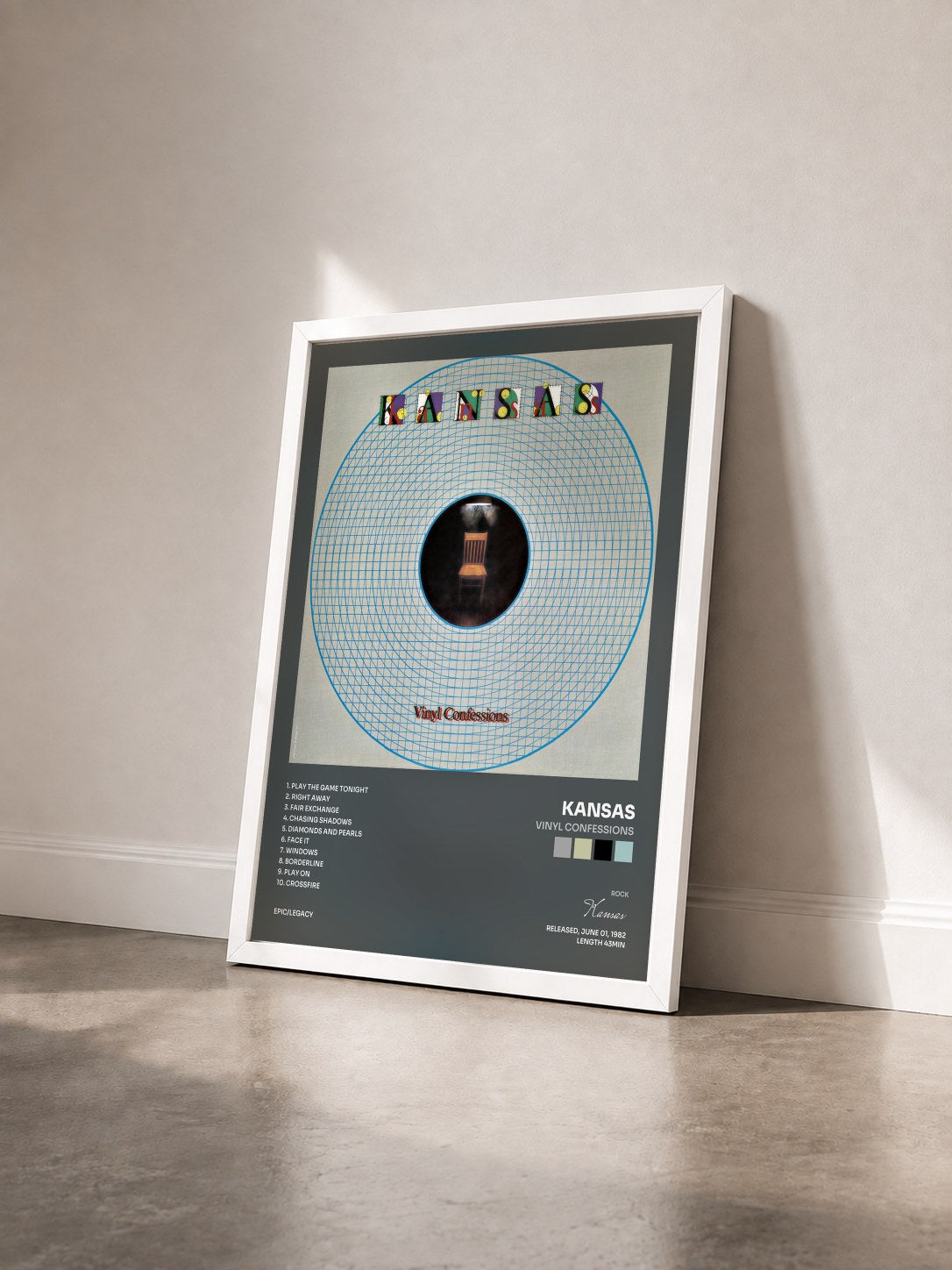 #blanc Tableau de l'album Vinyl Confessions de Kansas vu de trois quarts, cadre blanc