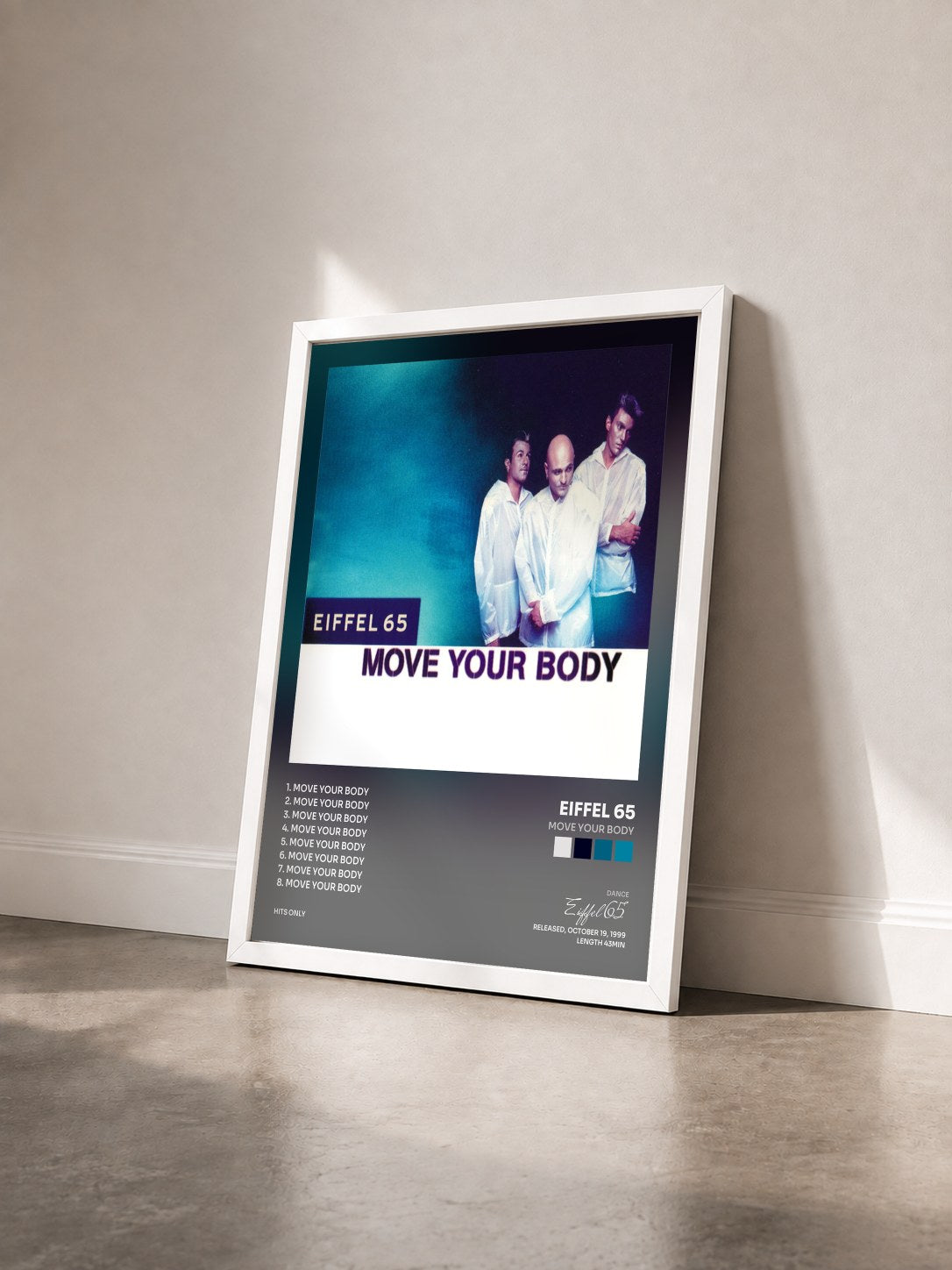 #blanc Tableau de l'album Move Your Body de Eiffel 65 vu de trois quarts, cadre blanc