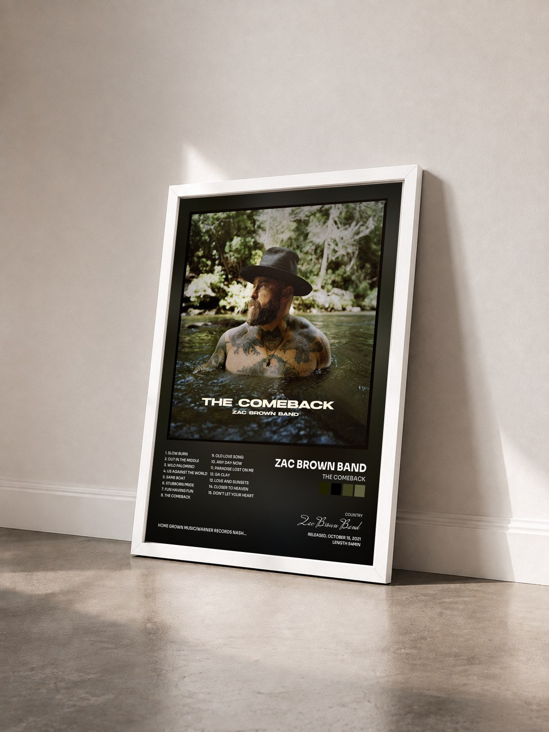 #blanc Tableau de l'album The Comeback de Zac Brown Band vu de trois quarts, cadre blanc