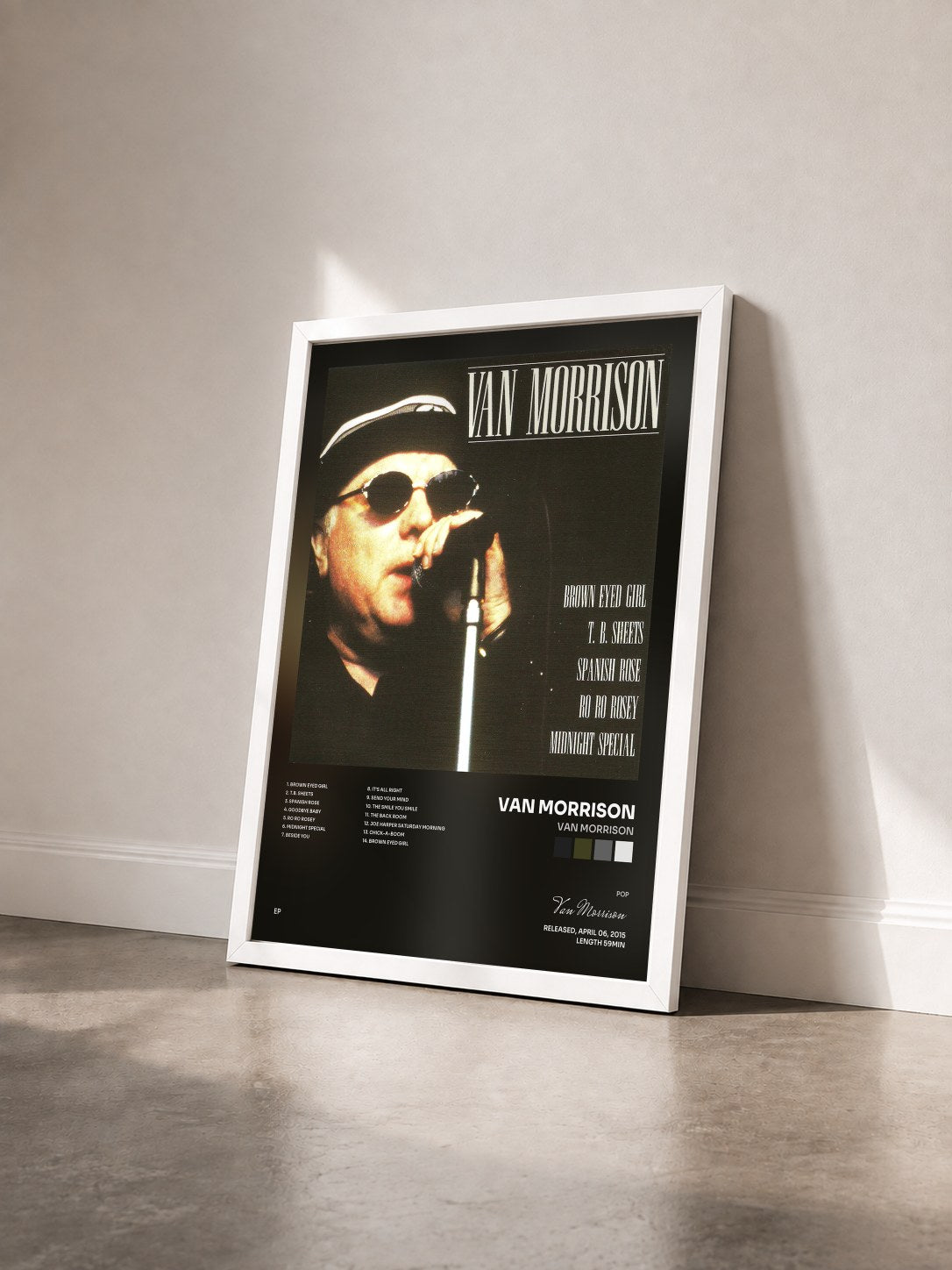 #blanc Tableau de l'album Van Morrison de Van Morrison vu de trois quarts, cadre blanc