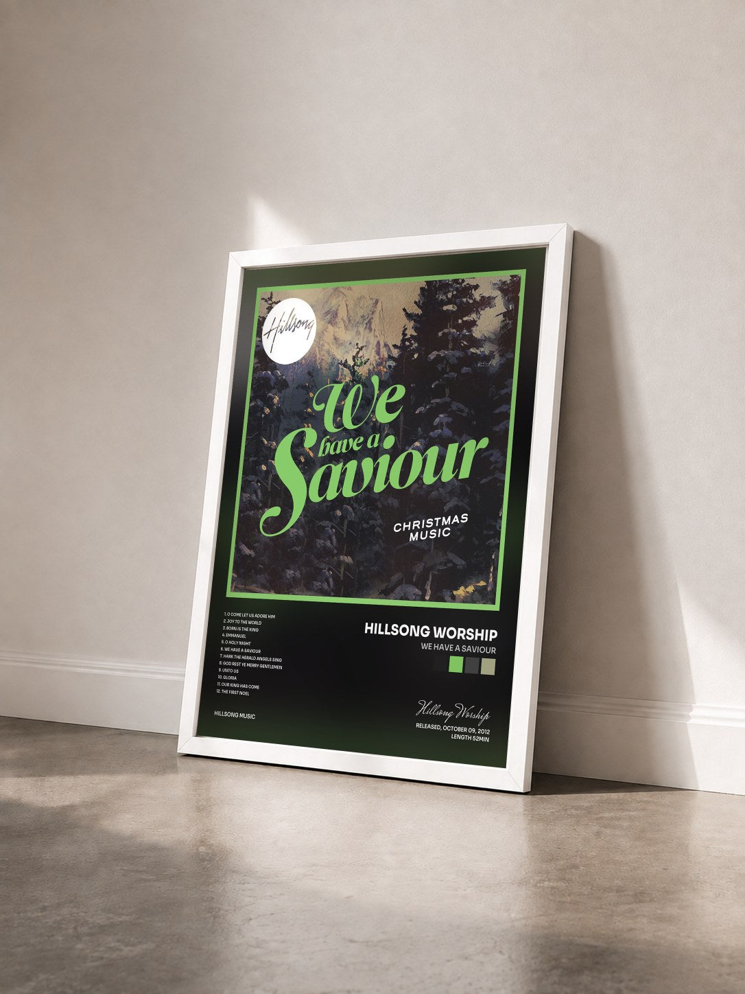 #blanc Tableau de l'album We Have a Saviour de Hillsong Worship vu de trois quarts, cadre blanc