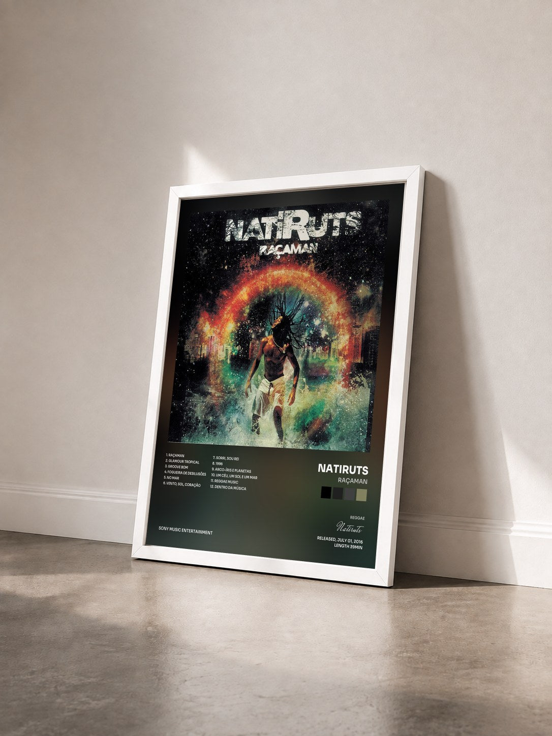#blanc Tableau de l'album Raçaman de Natiruts vu de trois quarts, cadre blanc