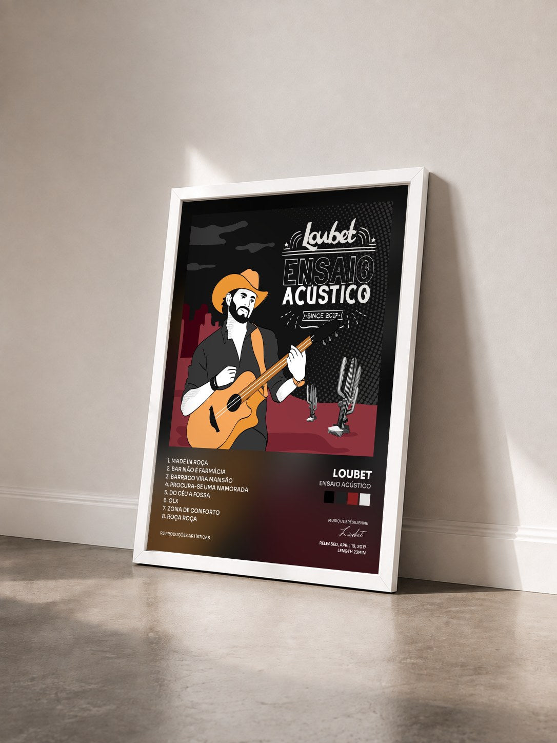 #blanc Tableau de l'album Ensaio Acústico de Loubet vu de trois quarts, cadre blanc