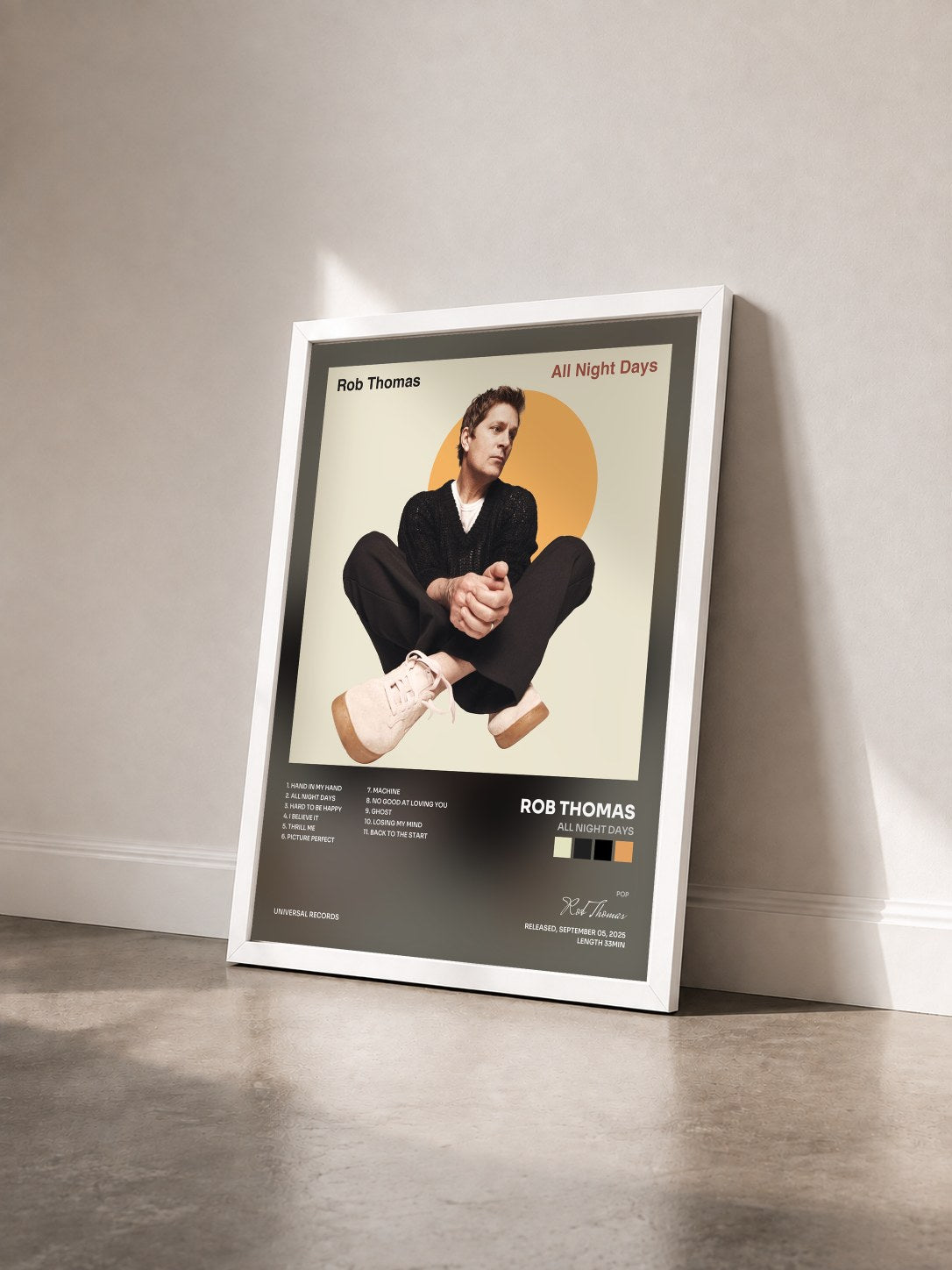 #blanc Tableau de l'album All Night Days de Rob Thomas vu de trois quarts, cadre blanc