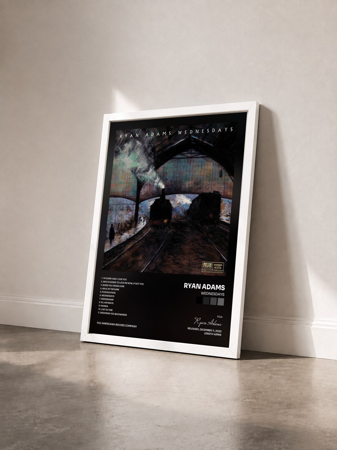 #blanc Tableau de l'album Wednesdays de Ryan Adams vu de trois quarts, cadre blanc