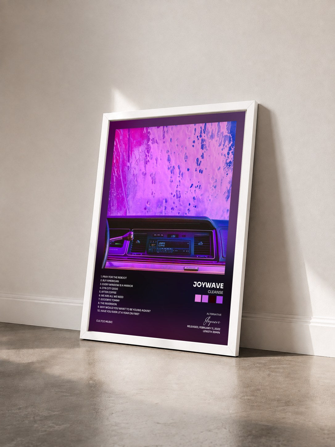 #blanc Tableau de l'album Cleanse de Joywave vu de trois quarts, cadre blanc