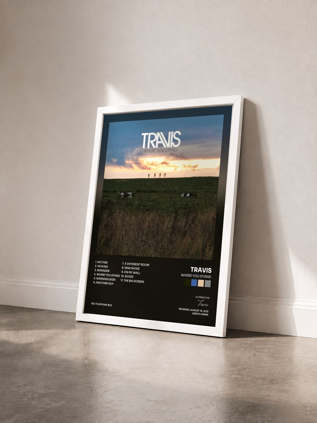 #blanc Tableau de l'album Where You Stand de Travis vu de trois quarts, cadre blanc