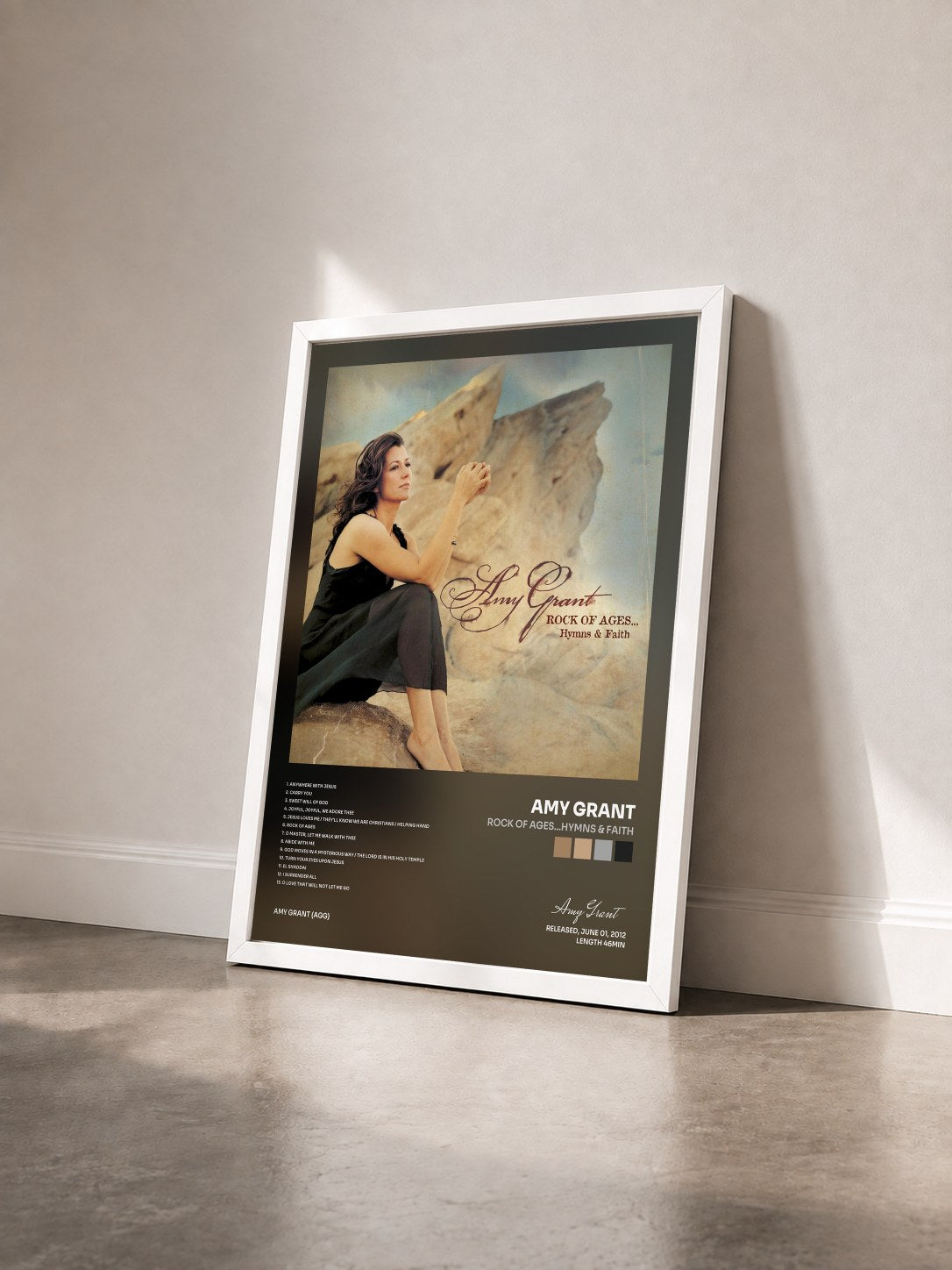 #blanc Tableau de l'album Rock Of Ages...Hymns & Faith de Amy Grant vu de trois quarts, cadre blanc