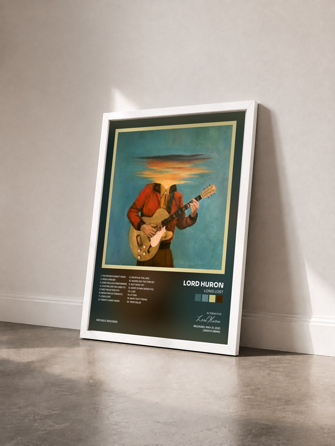 #blanc Tableau de l'album Long Lost de Lord Huron vu de trois quarts, cadre blanc