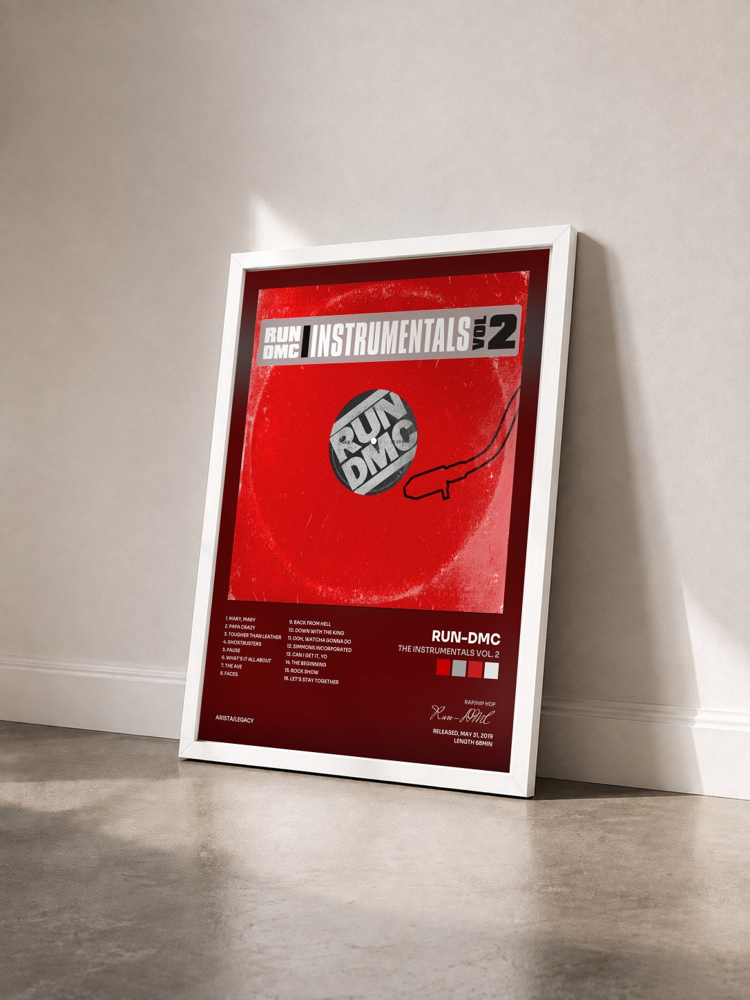 #blanc Tableau de l'album The Instrumentals Vol. 2 de Run-DMC vu de trois quarts, cadre blanc