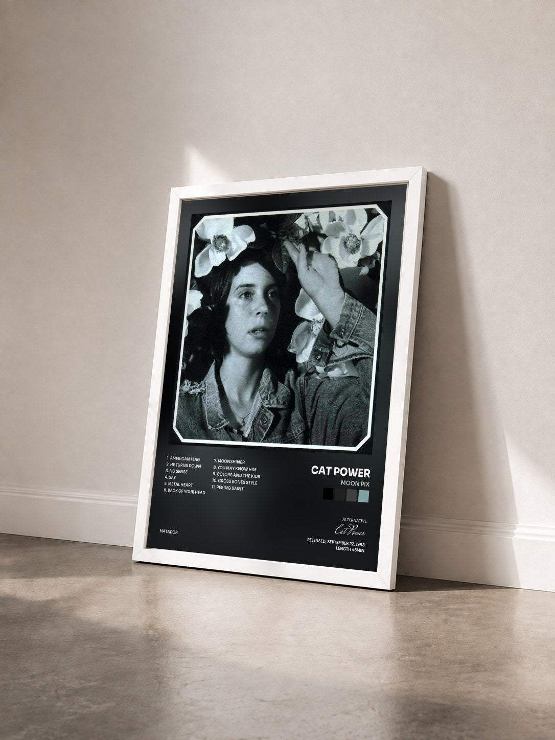 #blanc Tableau de l'album Moon Pix de Cat Power vu de trois quarts, cadre blanc