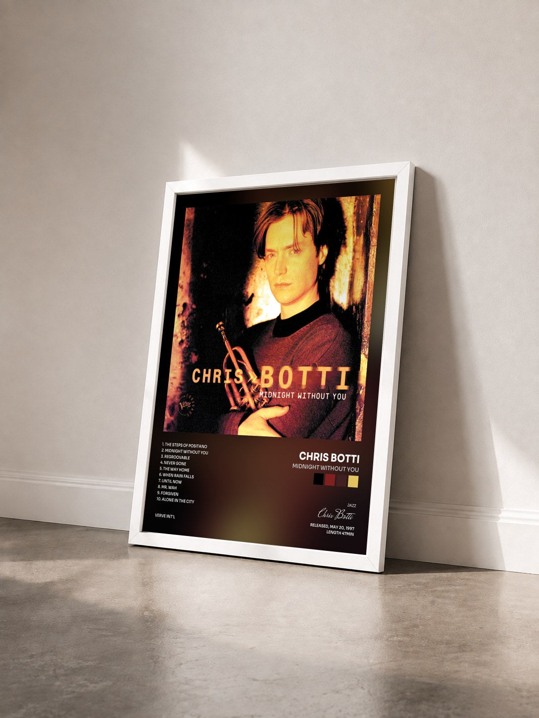 #blanc Tableau de l'album Midnight Without You de Chris Botti vu de trois quarts, cadre blanc