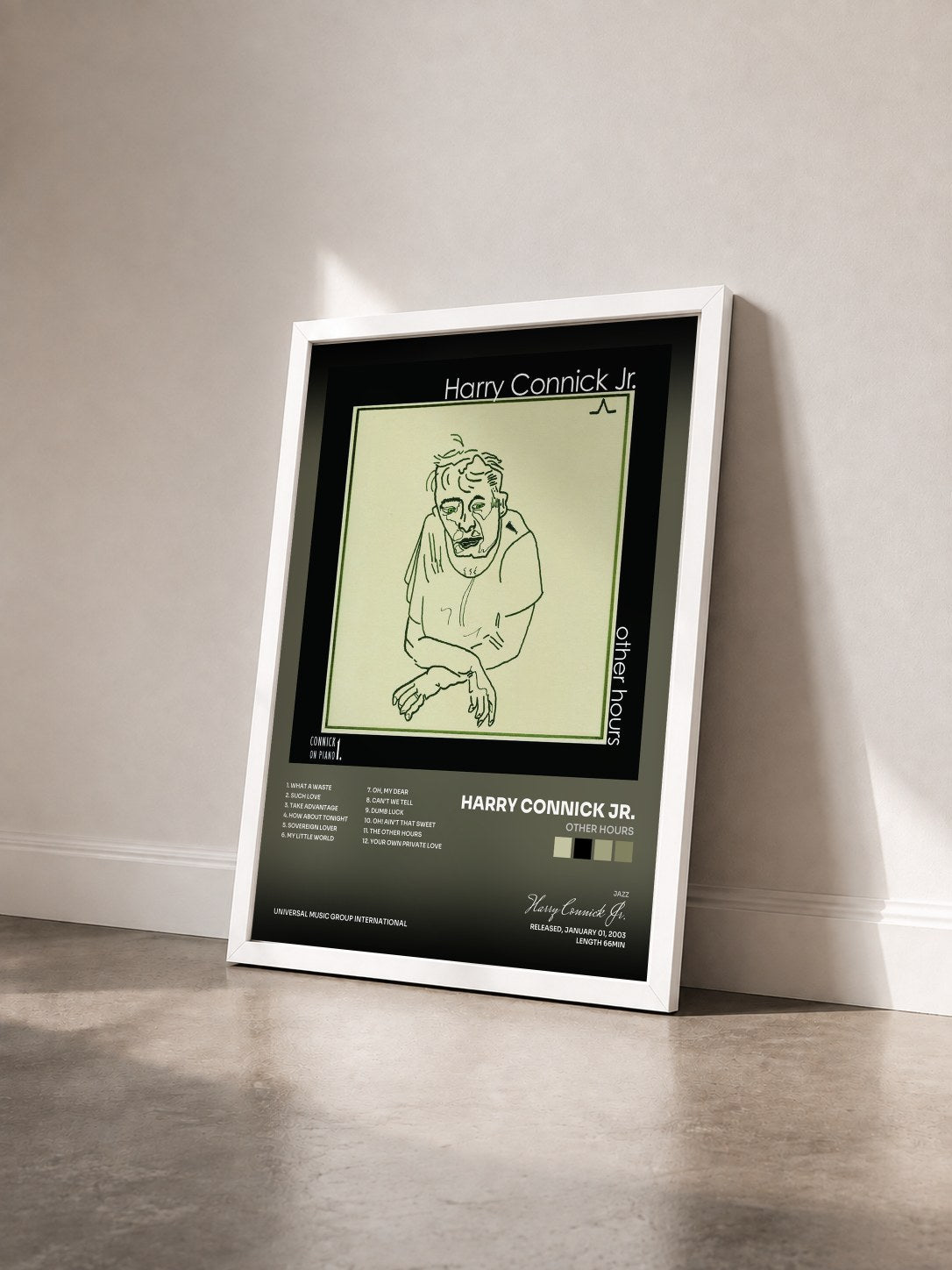 #blanc Tableau de l'album Other Hours de Harry Connick Jr. vu de trois quarts, cadre blanc
