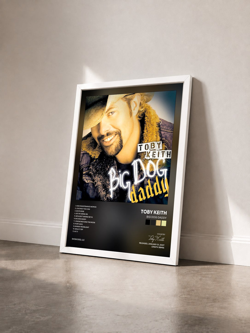 #blanc Tableau de l'album Big Dog Daddy de Toby Keith vu de trois quarts, cadre blanc