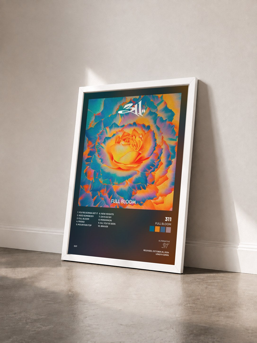 #blanc Tableau de l'album Full Bloom de 311 vu de trois quarts, cadre blanc