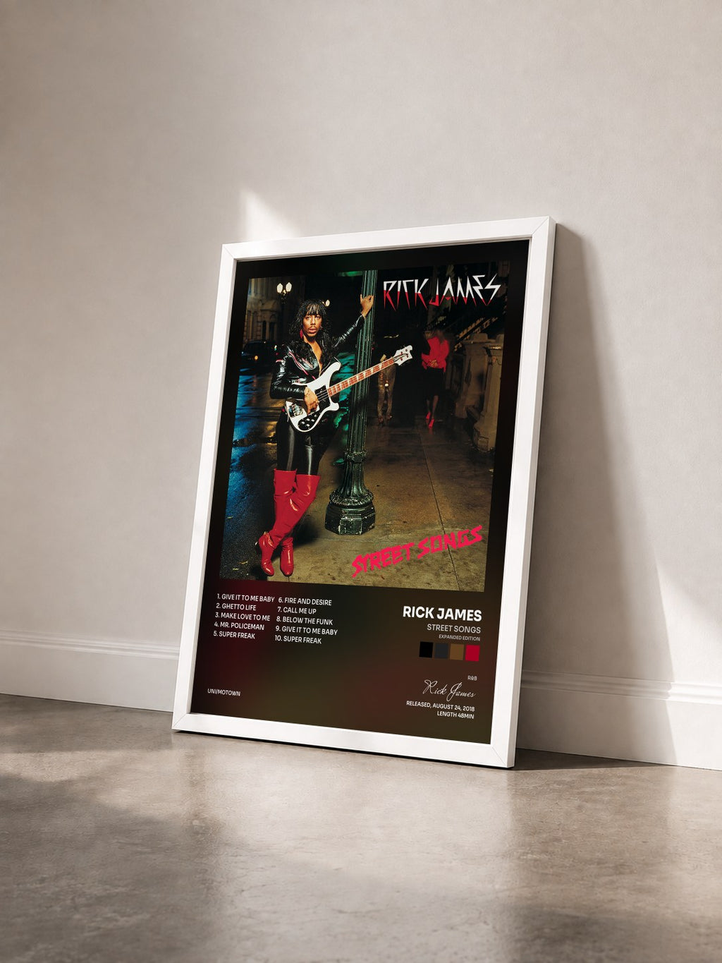 #blanc Street Songs (Expanded Edition) by Rick James as a framed art print seen at an angle, white frame