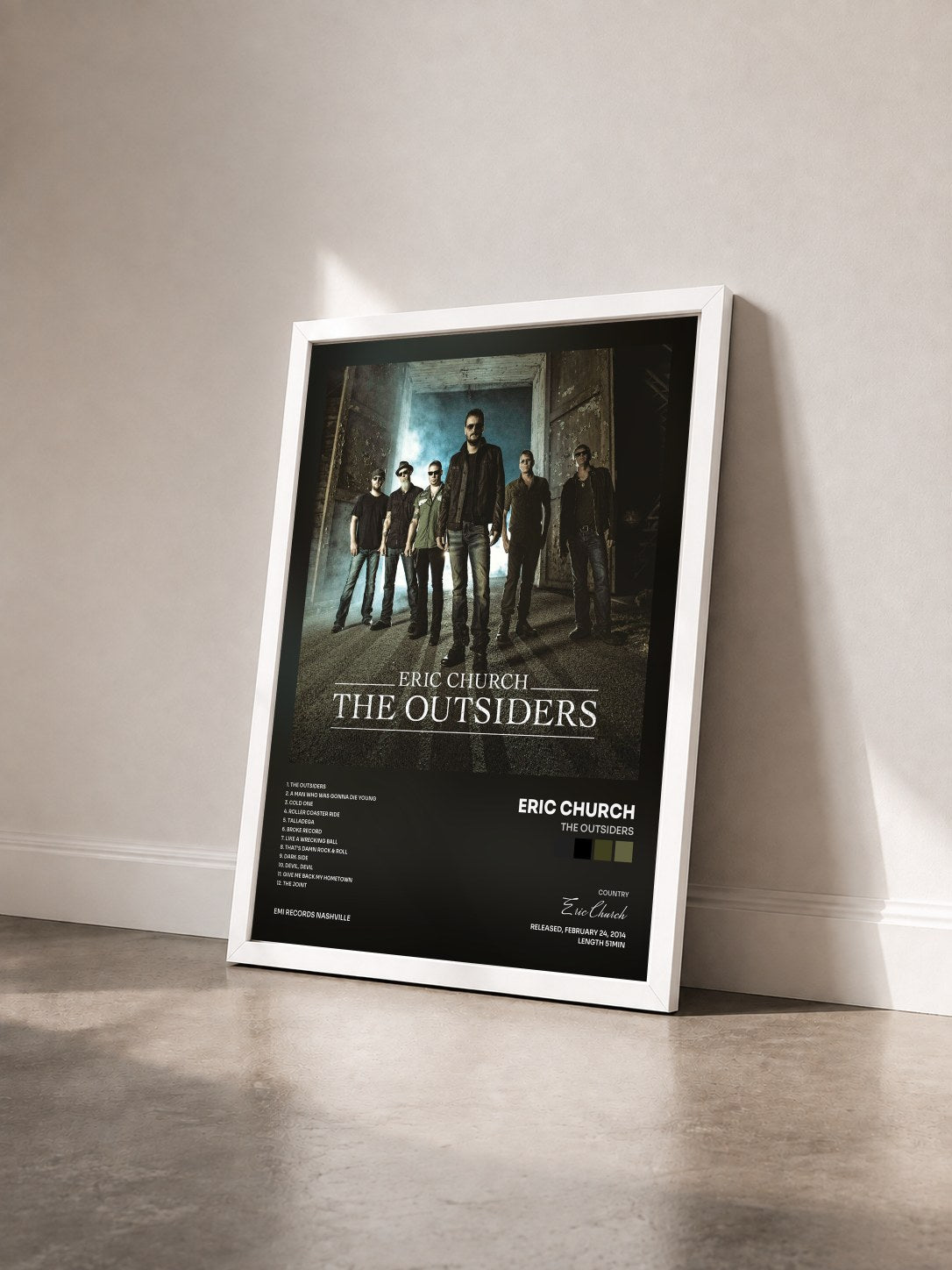 #blanc Tableau de l'album The Outsiders de Eric Church vu de trois quarts, cadre blanc