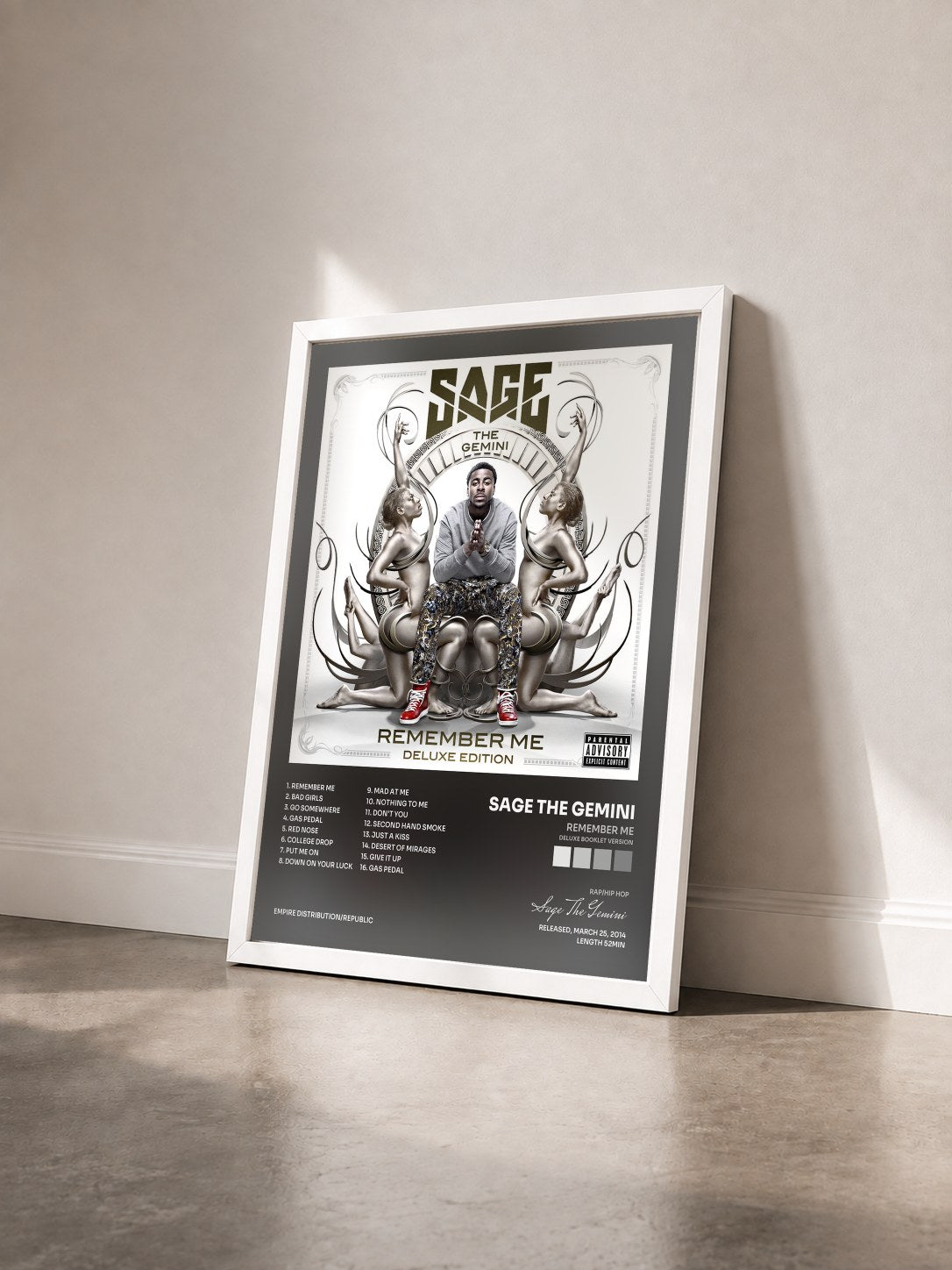 #blanc Tableau de l'album Remember Me (Deluxe Booklet Version) de Sage The Gemini vu de trois quarts, cadre blanc