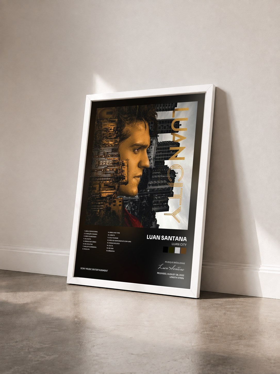 #blanc Tableau de l'album LUAN CITY de Luan Santana vu de trois quarts, cadre blanc