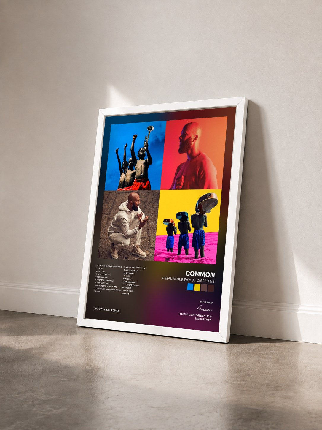 #blanc Tableau de l'album A Beautiful Revolution Pt. 1 & 2 de Common vu de trois quarts, cadre blanc