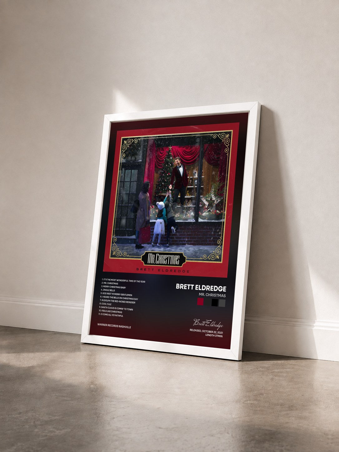 #blanc Tableau de l'album Mr. Christmas de Brett Eldredge vu de trois quarts, cadre blanc
