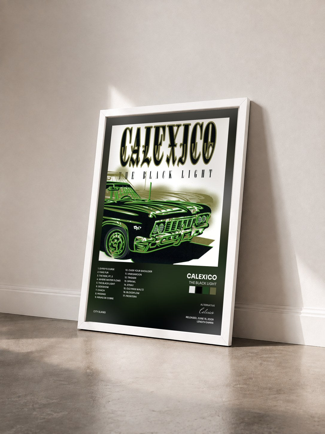 #blanc Tableau de l'album The Black Light de Calexico vu de trois quarts, cadre blanc
