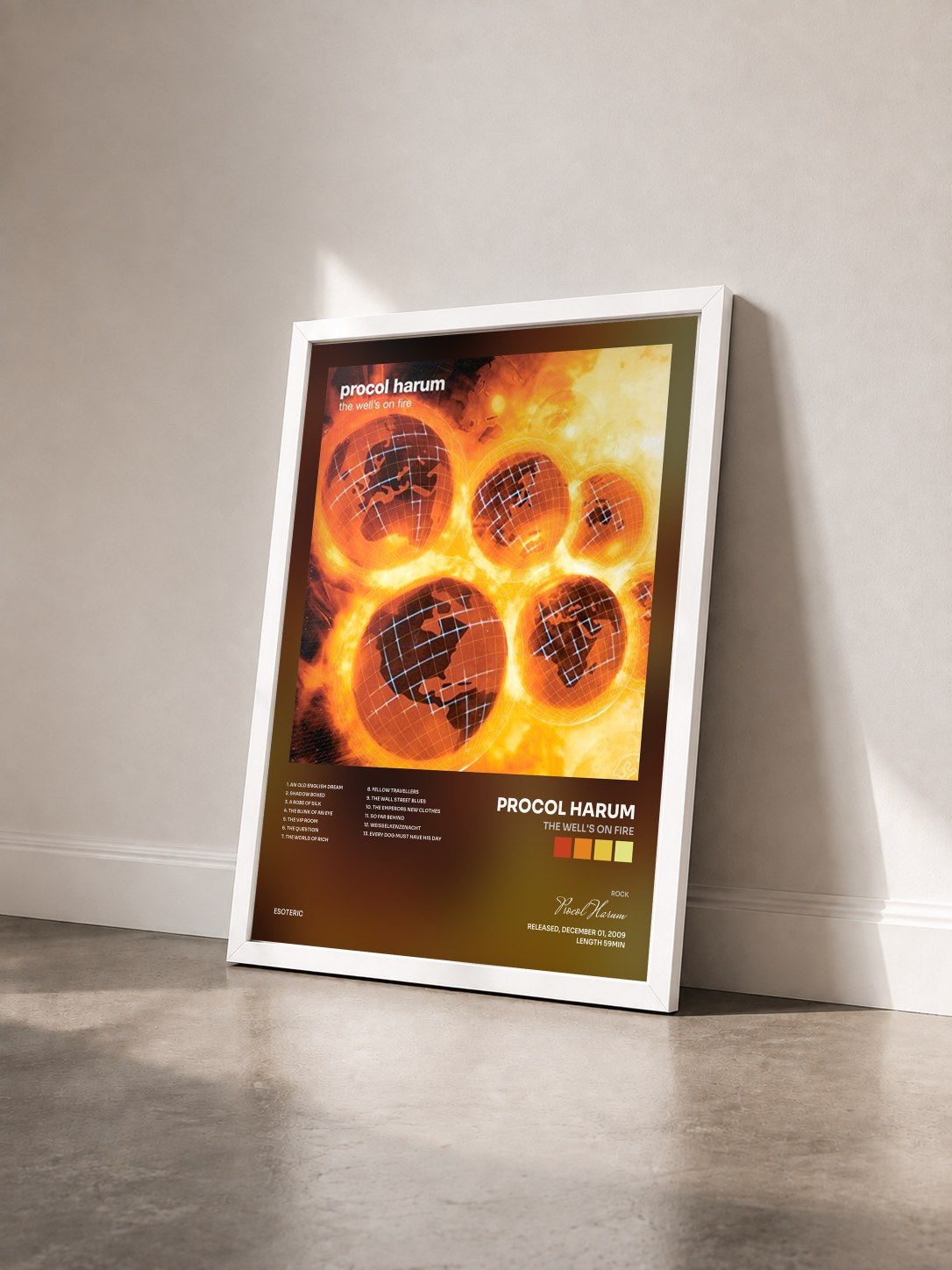 #blanc Tableau de l'album The Well's on Fire de Procol Harum vu de trois quarts, cadre blanc