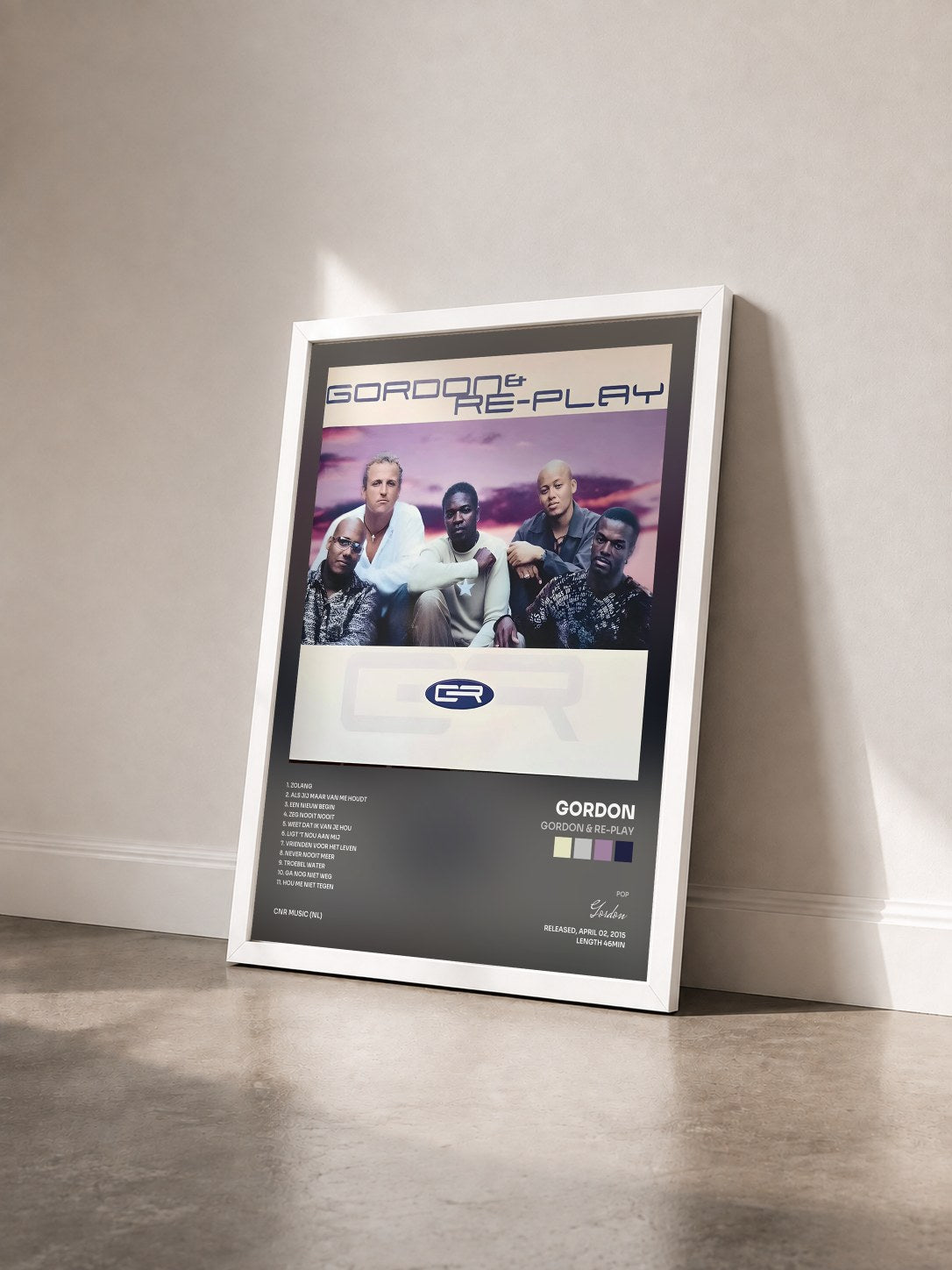 #blanc Tableau de l'album Gordon & Re-Play de Gordon vu de trois quarts, cadre blanc
