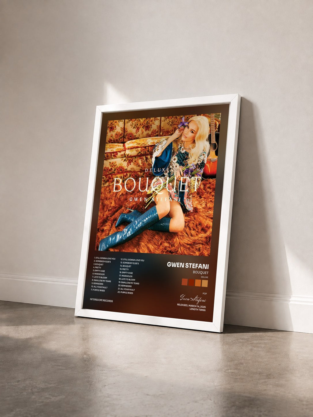 #blanc Tableau de l'album Bouquet (Deluxe) de Gwen Stefani vu de trois quarts, cadre blanc