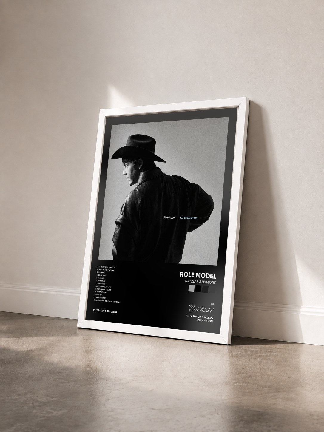 #blanc Tableau de l'album Kansas Anymore de Role Model vu de trois quarts, cadre blanc