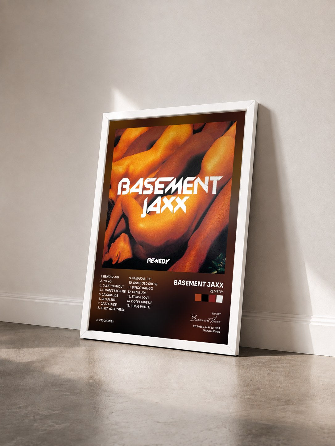 #blanc Tableau de l'album Remedy de Basement Jaxx vu de trois quarts, cadre blanc