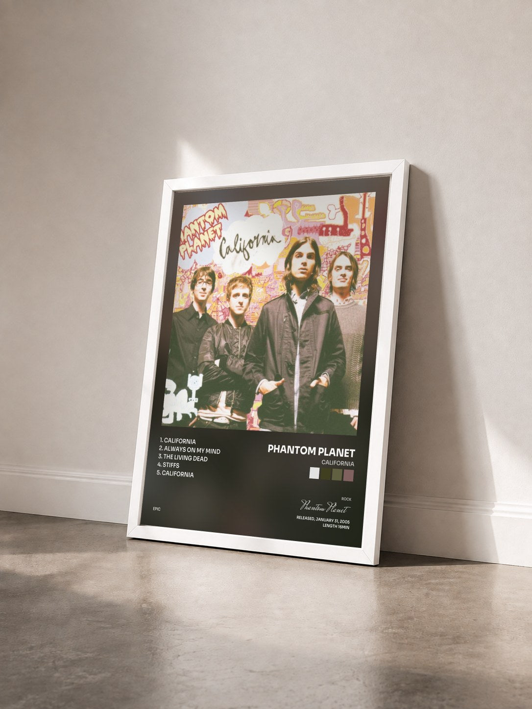 #blanc Tableau de l'album California de Phantom Planet vu de trois quarts, cadre blanc