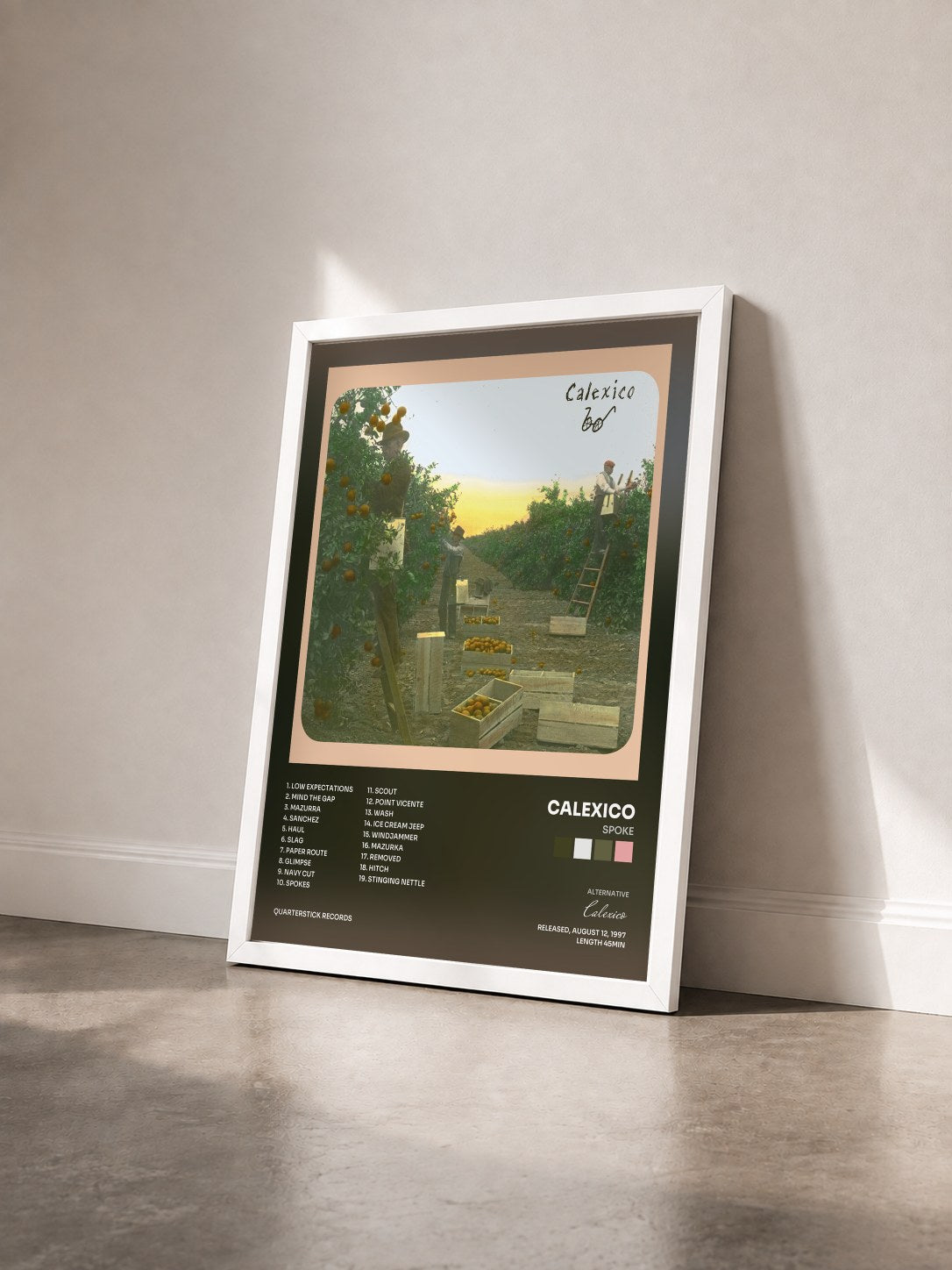#blanc Tableau de l'album Spoke de Calexico vu de trois quarts, cadre blanc