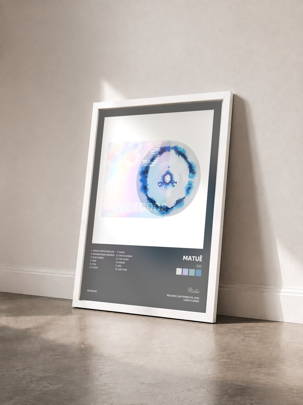#blanc 333 by Matuê as a framed art print seen at an angle, white frame
