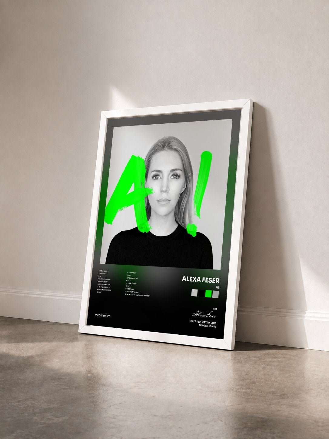 #blanc Tableau de l'album A! de Alexa Feser vu de trois quarts, cadre blanc