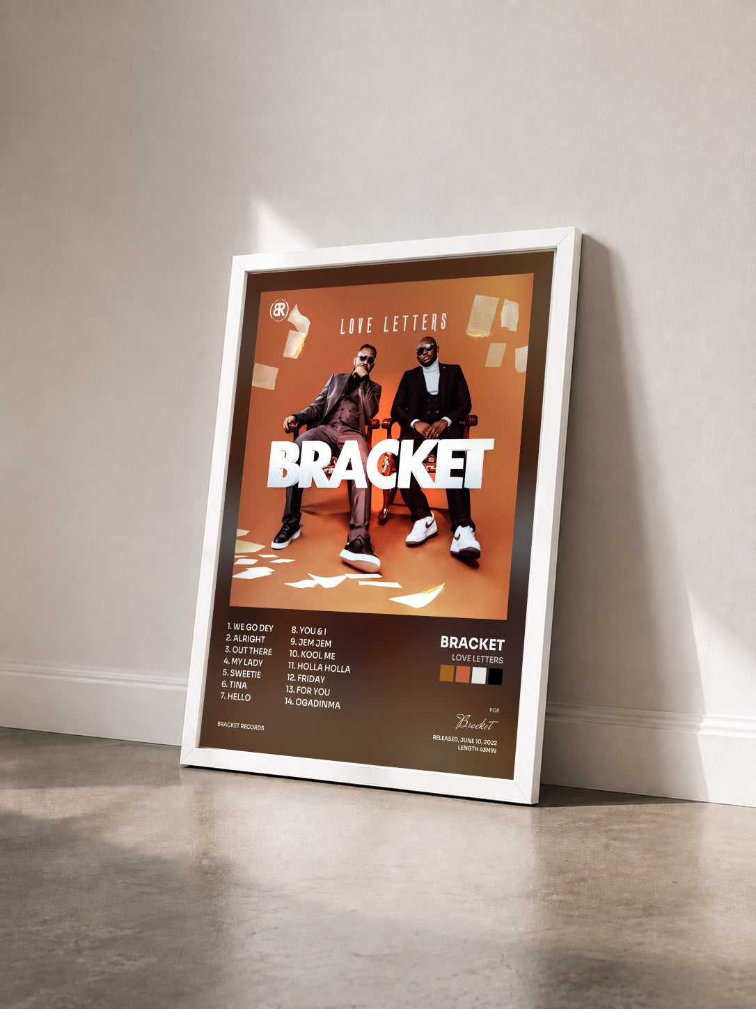 #blanc Tableau de l'album Love Letters de Bracket vu de trois quarts, cadre blanc